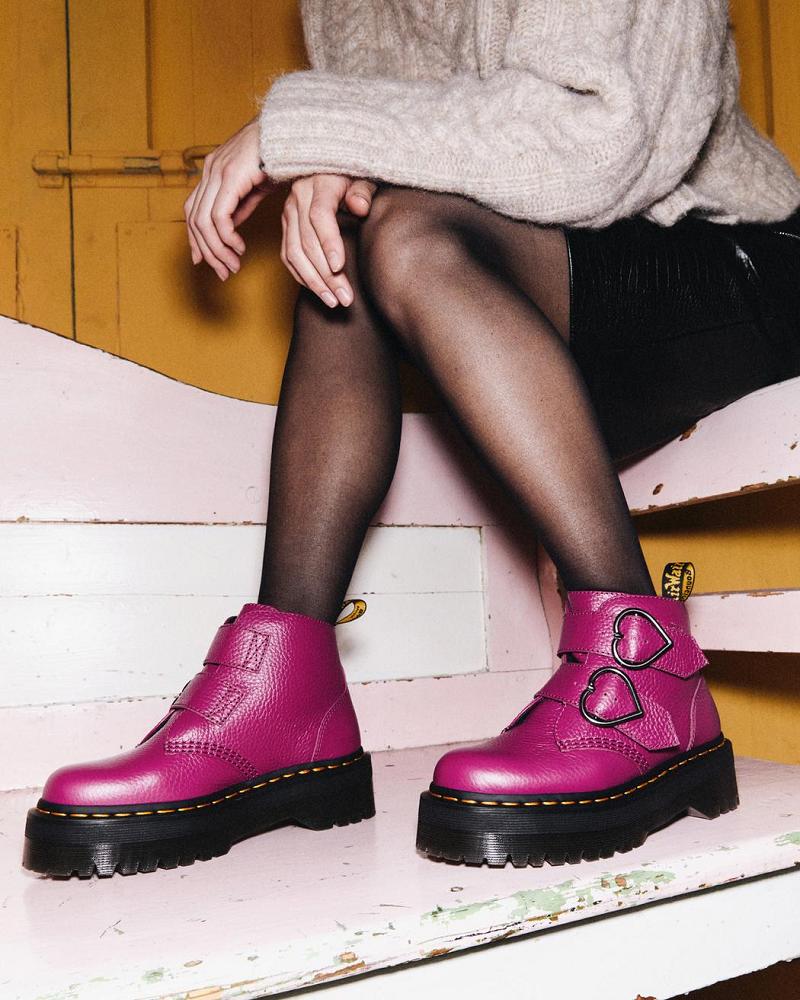 Botas Plataforma Dr Martens Devon Heart Cuero Mujer Rosas | MX 546DFM